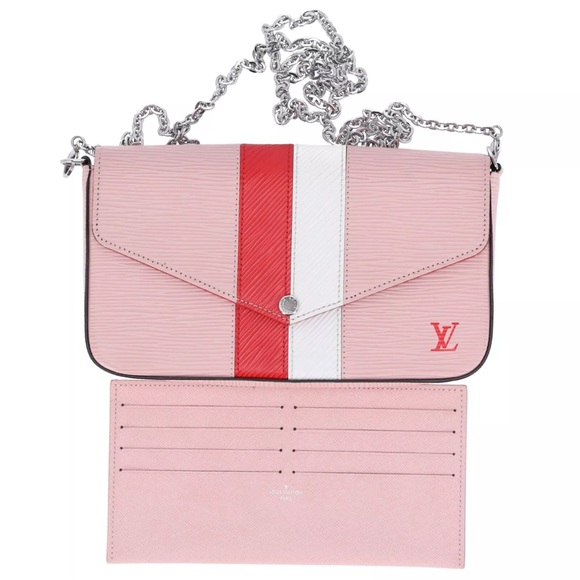 Louis Vuitton Felicie Pochette Limited Edition Pink Red White Stripe Epi Leather - Picture 2 of 12